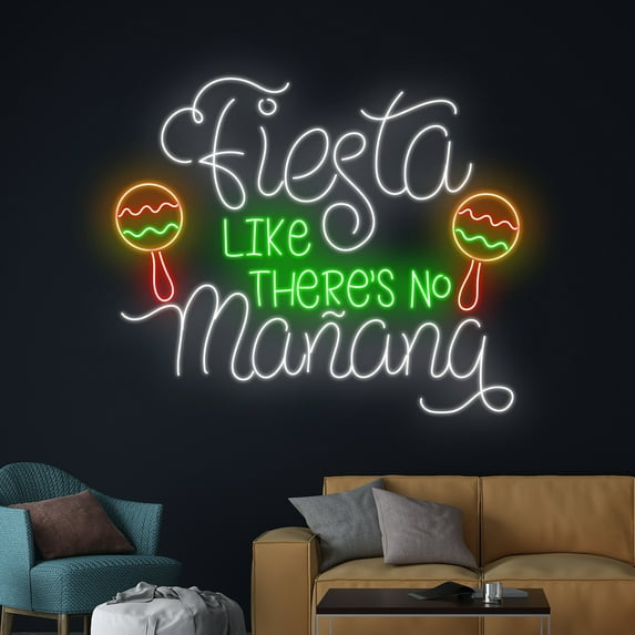 Handmadetneonsign Fiesta Like There's No Manana Neon Sign, Fiesta Neon Light, Maraca Led Light