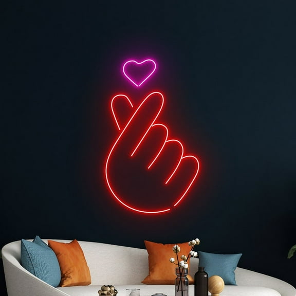 Handmadetneonsign Finger Heart Hand Neon Sign, Hand Drop Heart Led Sign, Finger Heart Hand Light