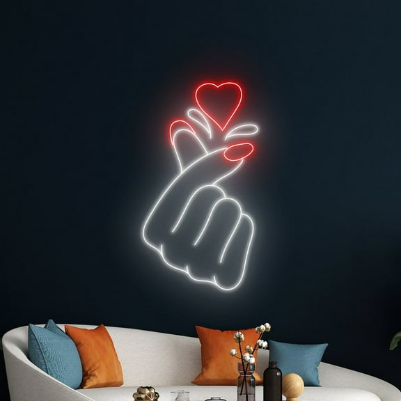 Handmadetneonsign Finger Heart Hand Neon Sign, Woman Hand Drop Heart Led Sign, Lady Hand Neon Light