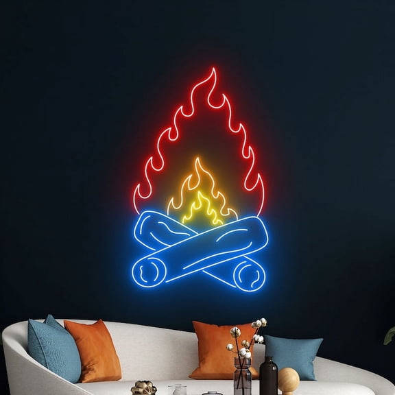 Handmadetneonsign Fire Flame Neon Sign, Flame Wall Decor, Burning Bonfire Wall Decor