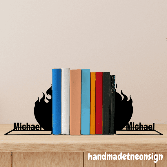 Handmadetneonsign Fire Metal Bookends Fire Heart Name Bookend, Fire Table Bookshelf Decor 039992