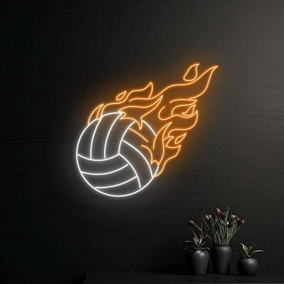 Handmadetneonsign Fire Volleyball Neon Sign, Burning Volleyball Ball Neon Light, Volleyball Player LED Sign, Wall Décor