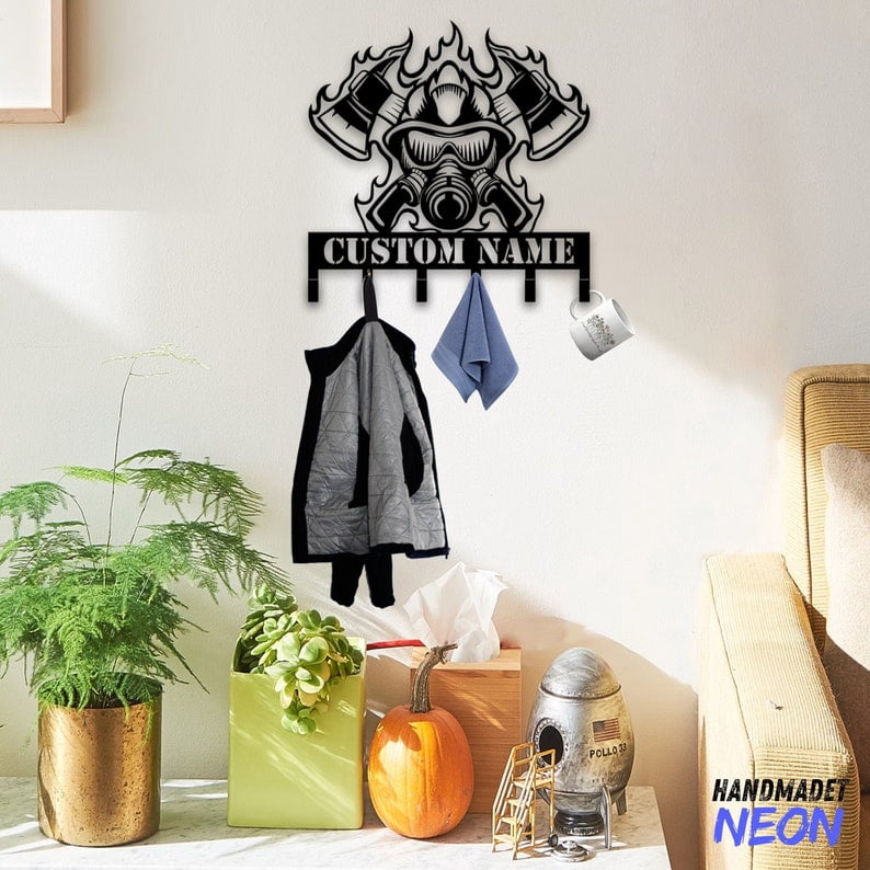 Handmadetneonsign Firefighter Coat Rack Wall Hanger, Fireman Metal Wall ...