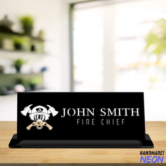 Handmadetneonsign Fireman Metal Name Plate, Firefighter Engraved Desk Sign, Fire Department Table Office Decor 76854