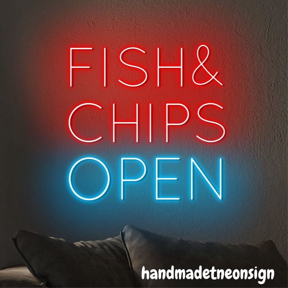 Handmadetneonsign Fish And Chip Open Neon Sign, Fish Wall Art Decor, Home Restaurant Wall Decor 63053