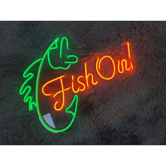 Handmadetneonsign Fish On Neon Led Sign, Fishing Neon Sign, Fisher Led Light, Fisherman Neon Light, Fisher Man Cave Room Wall Decor, Fishing Club Neon Light, Wall Décor