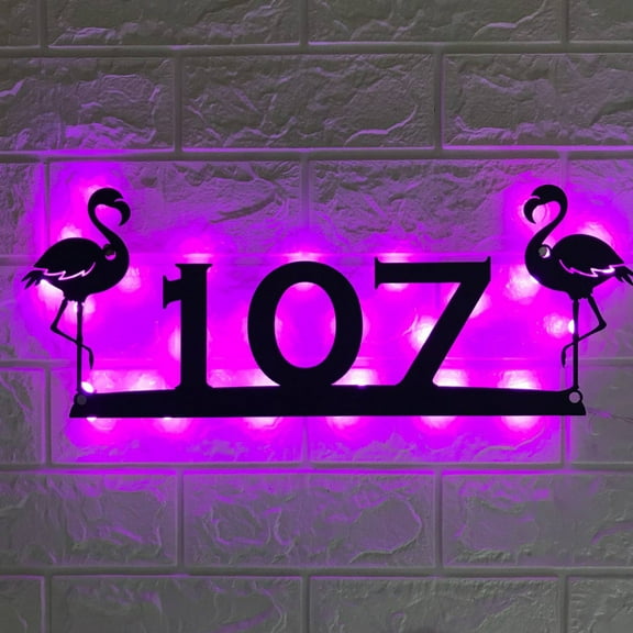 Handmadetneonsign Flamingo House Number Metal Wall Art LED Light - Personalized Sign Home Decor