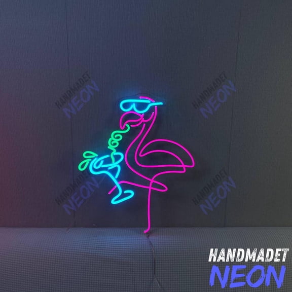 Handmadetneonsign Flamingo Neon Sign, Tropical Bar LED Wall Light, Beach Club, Summer Party Neon Decor 135108