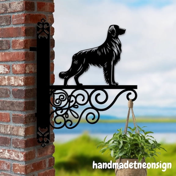 Handmadetneonsign Flat Coated Retriever Hanging Bracket, Dog Hanging Basket, Hanging Bracket For Garden 042149