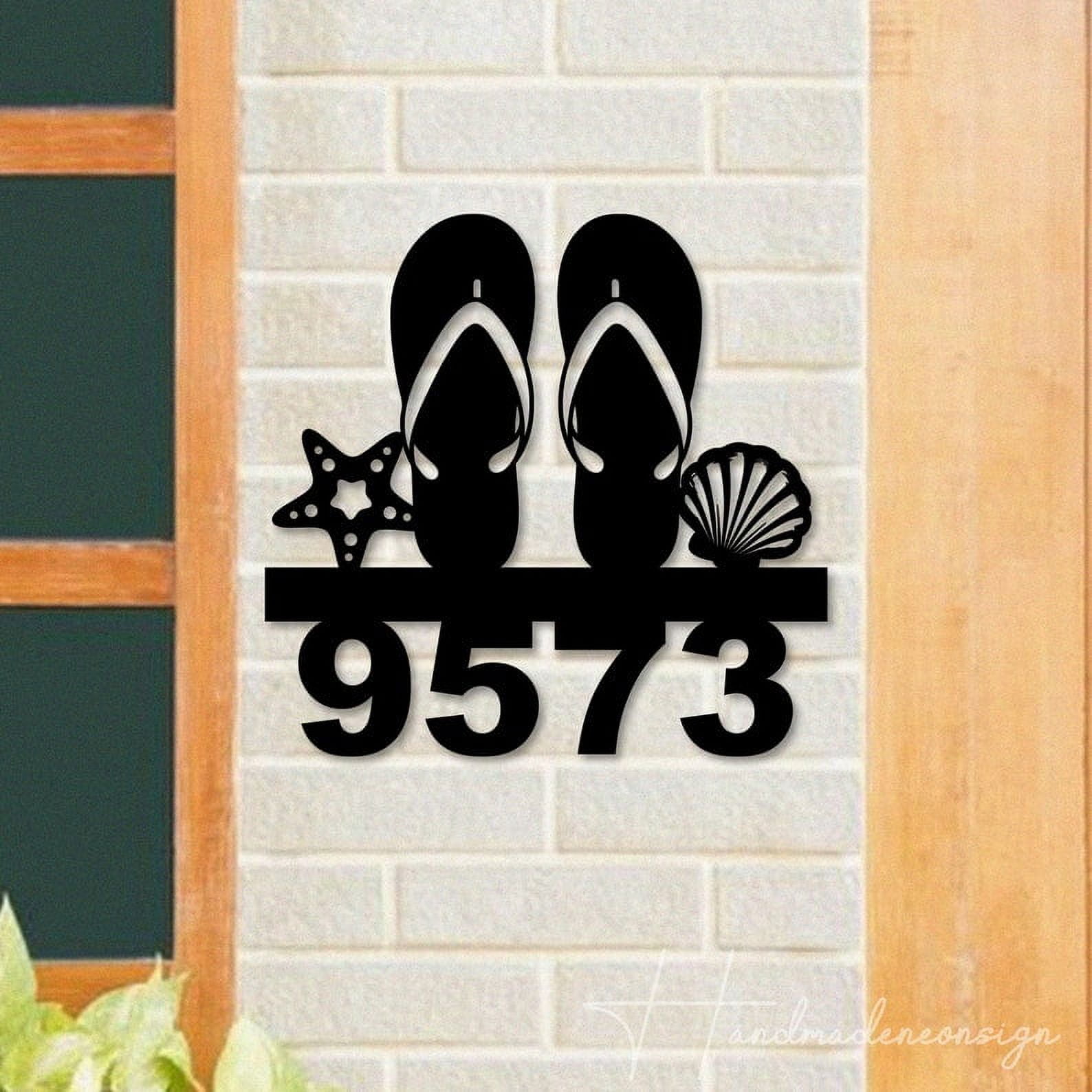 Handmadetneonsign Flip Flops With Shells House Number Metal Wall