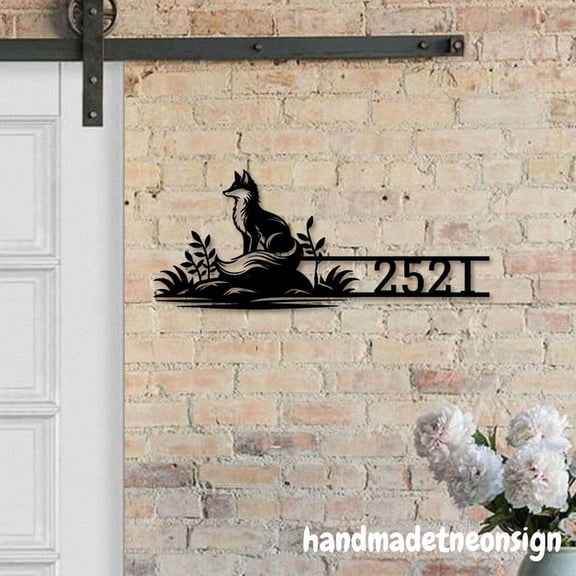 Handmadetneonsign Fox Home Number Metal, Fox House Number Metal Decor, Fox Address Wall Sign 041220