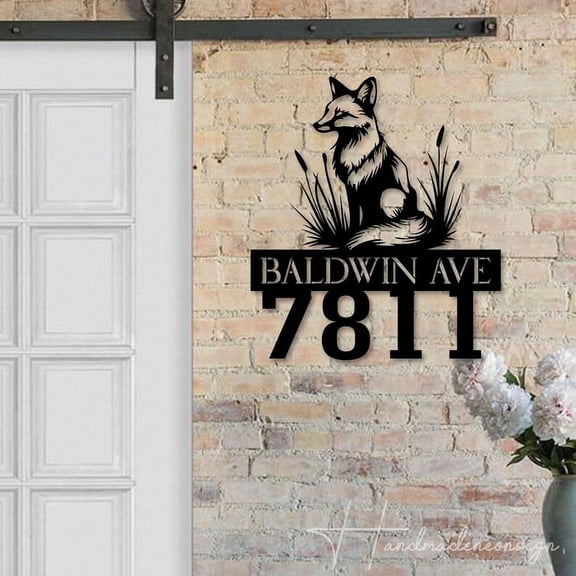 Handmadetneonsign Fox House Number Metal Wall Art LED Light - Personalized Fox Sign Home Decor 44908
