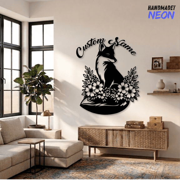 Handmadetneonsign Fox Metal Wall Art, Living Room Wall Decor, Fox Lover Gift, Housewarming Gift