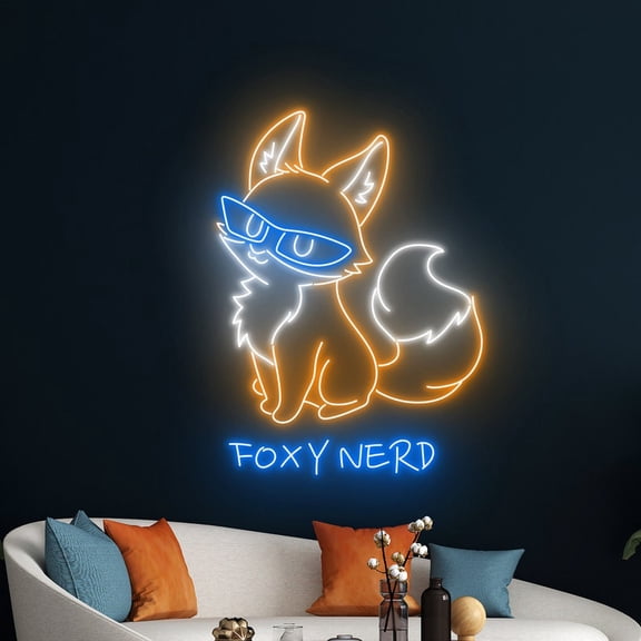 Handmadetneonsign Foxy Nerd Neon Light, Cute Fox Led Sign, Foxy Nerd Neon Sign, Fox Led Light