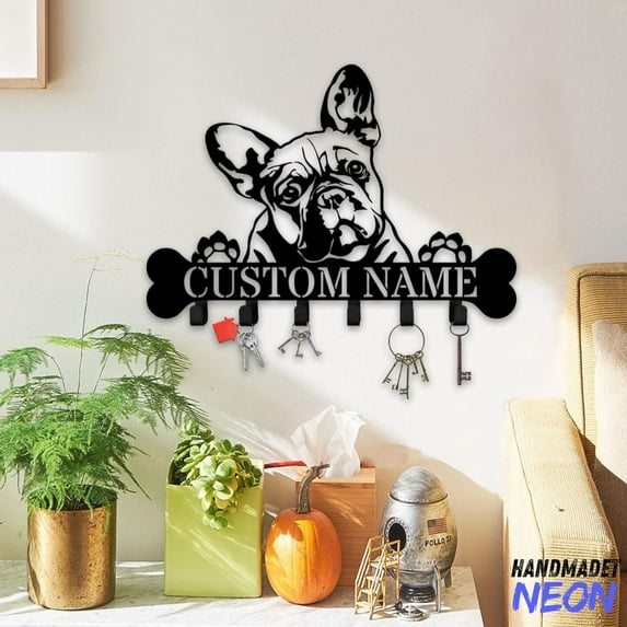Handmadetneonsign French Bulldog Coat Rack Wall Hanger, Dog Metal Wall Hooks, Bulldog Dog Keys Holder Home Decor 83034