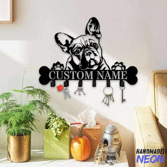 Handmadetneonsign French Bulldog Coat Rack Wall Hanger, Dog Metal Wall Hooks, Bulldog Dog Keys Holder Home Decor 83034