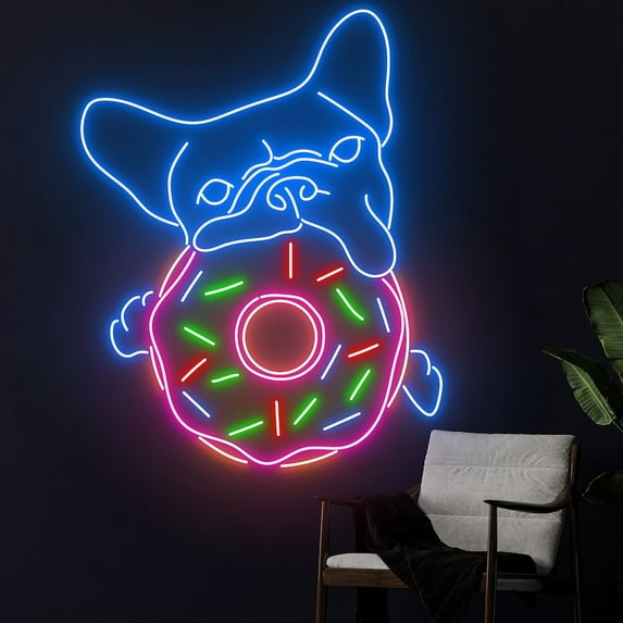 Handmadetneonsign French Bulldog Donut Neon Sign, French Bulldog Donut Led Sign, French Bulldog