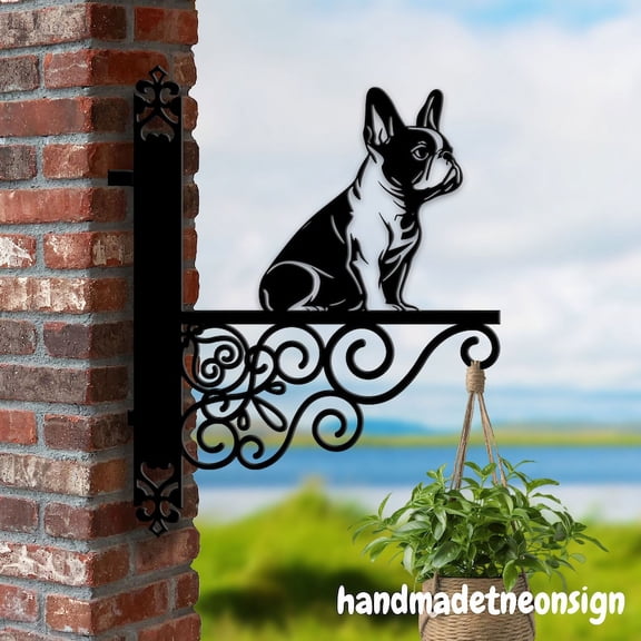 Handmadetneonsign French Bulldog Hanging Bracket, Dog Hanging Basket, Hanging Bracket For Garden 042156