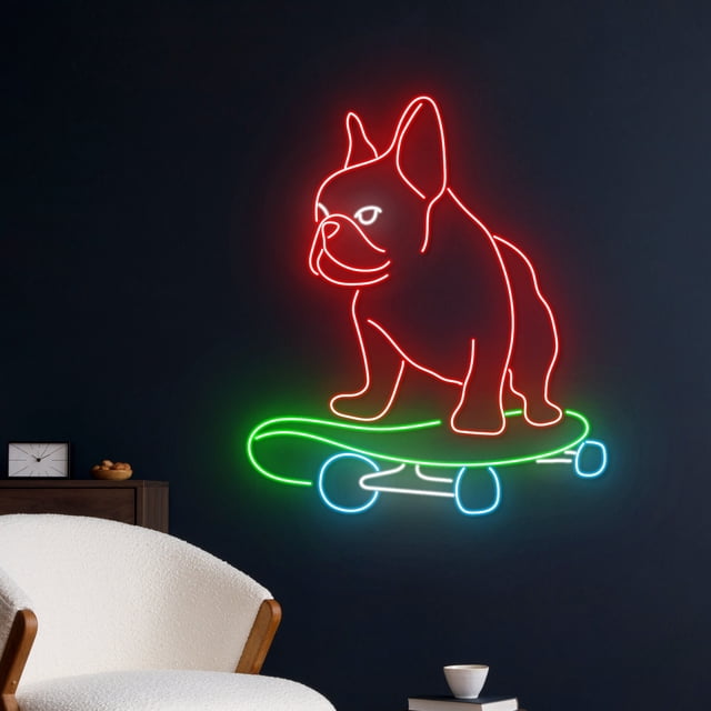 Led Bar Graph OYCGZV Cool Neonbord In De Vorm Van Een Hond Met Skateboard, Coole Teckel, Led, Bier, Bar, Speelruimte, Woonkamer, Slaapkamer, Club, Mannelijke Grot Dierenwinkel Decor
