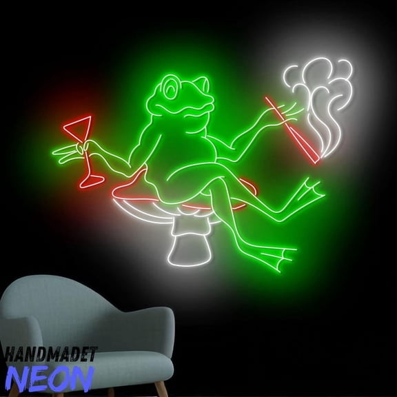 Handmadetneonsign Frog Drinking Cocktail Neon Sign, Cocktail Led Light, Bar Wall Art, Home Wall Decor 91515