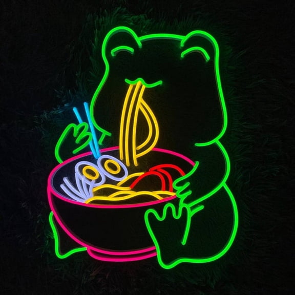 Handmadetneonsign Frog Eating Ramen Neon Sign, Frog Led Sign, Cute Frog Wall Led lights, Frog Decor, Frog Neon Sign, Wall Décor