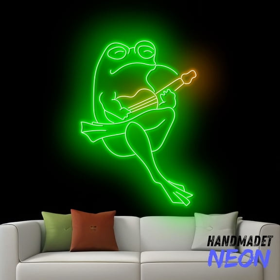 Handmadetneonsign Frog Playing Guitar Neon Sign, Frog Led Sign, Frog Neon Light, Home Wall Decor 92396