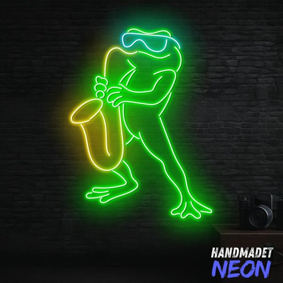 Handmadetneonsign Frog Saxophone Neon Sign, Music Room Decor, Frog Lover Gift