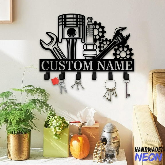 Handmadetneonsign Garage Coat Rack Wall Hanger, Repair Tool Metal Wall Hooks, Car Mechanic Repair Keys Holder Home Decor 83054