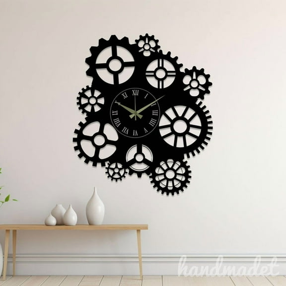 Handmadetneonsign Gears Gothic Wall Clock Unique, Year Date Round Wall Clock, Text Oversize Wall Clock 60070