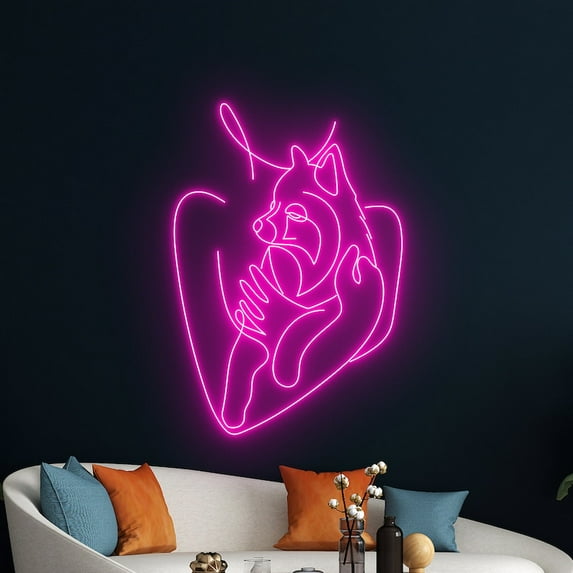 Handmadetneonsign Girl Hugging Dog Wall Art, Dog Woman Wall Decor, Dog Pet Lover Wall Decor