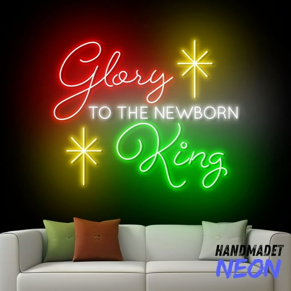 Handmadetneonsign Glory to The Newborn King Neon Sign, Jesus Birth Led Sign, Christian Christmas Quote Wall Decor 82266