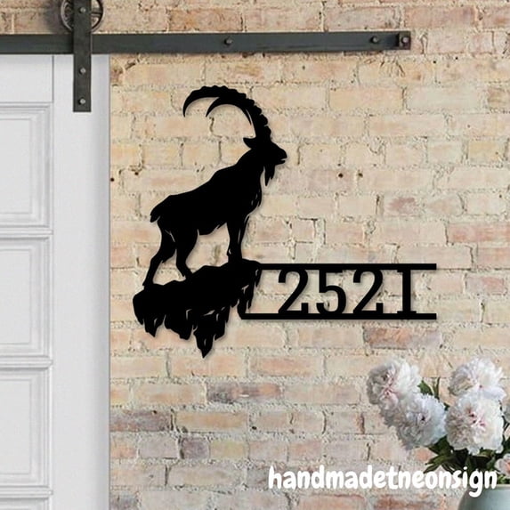 Handmadetneonsign Goat Home Number Metal, Goat Farmhouse Number Metal Decor, Farm Address Wall Sign 041210