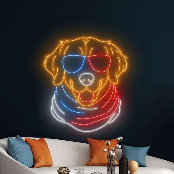 Handmadetneonsign Golden Retriever 4th Of July Neon Sign, Golden Neon Art Decor, Independence Day Neon Wall Decor