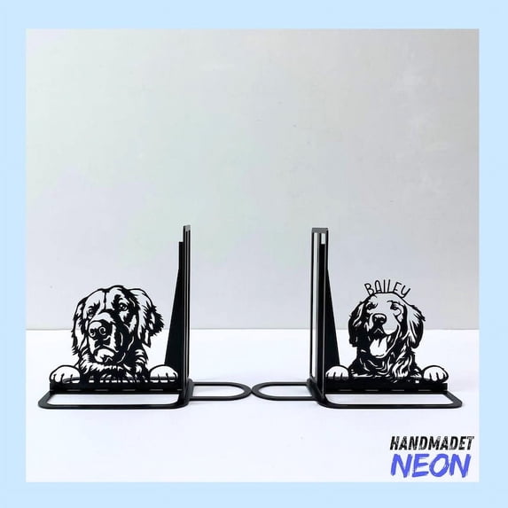 Handmadetneonsign Golden Retriever Dog Metal Bookends, Dog Name Bookend, Dog Table Bookshelf Decor 78964