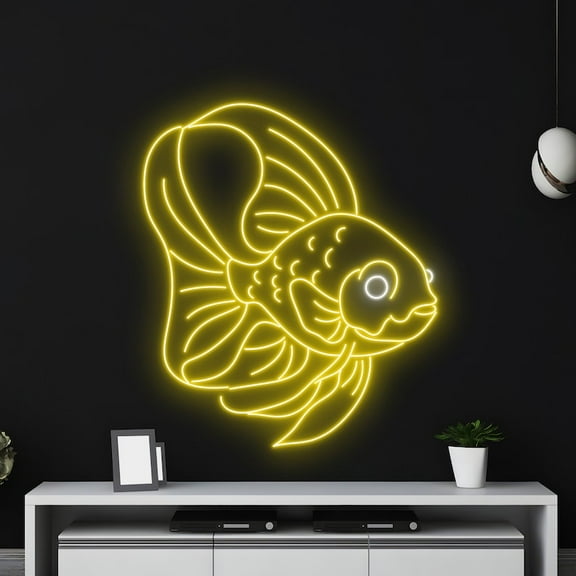 Handmadetneonsign Goldfish Neon Sign, Goldfish Fishing Neon Led Light Art Decor, Aquarium Neon Wall Decor