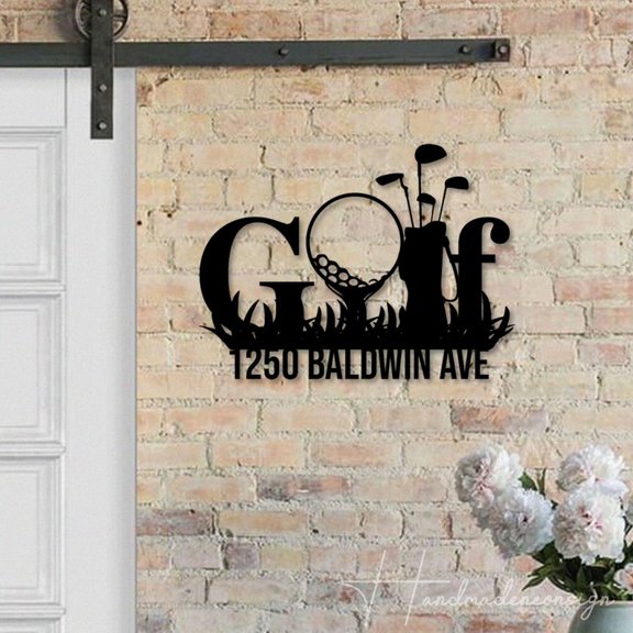 Handmadetneonsign Golf House Number Metal Wall Art LED Light - Personalized Golf Ball Sign Home Decor 61178
