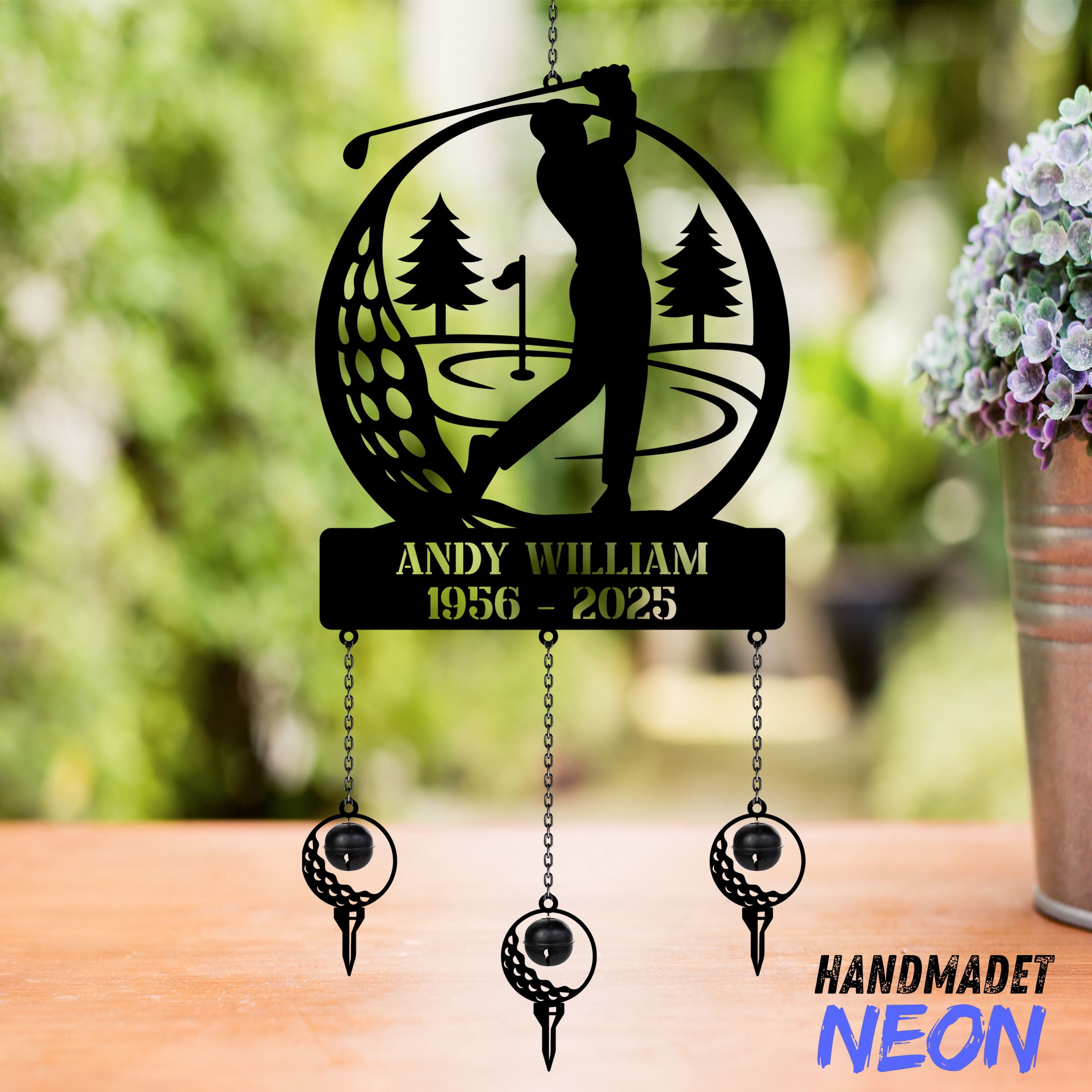 Handmadetneonsign Golfer Memorial Metal Wind Chimes, Custom Golfer Wind Chimes, Memorial Gift 140433