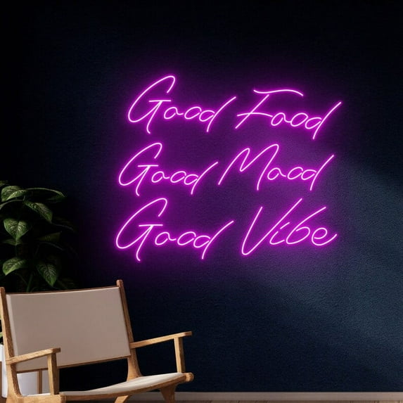 Handmadetneonsign Good Food Good Mood Good Vibe Neon Light, Good Food Good Mood Good Vibe Neon Sign, Wall Décor