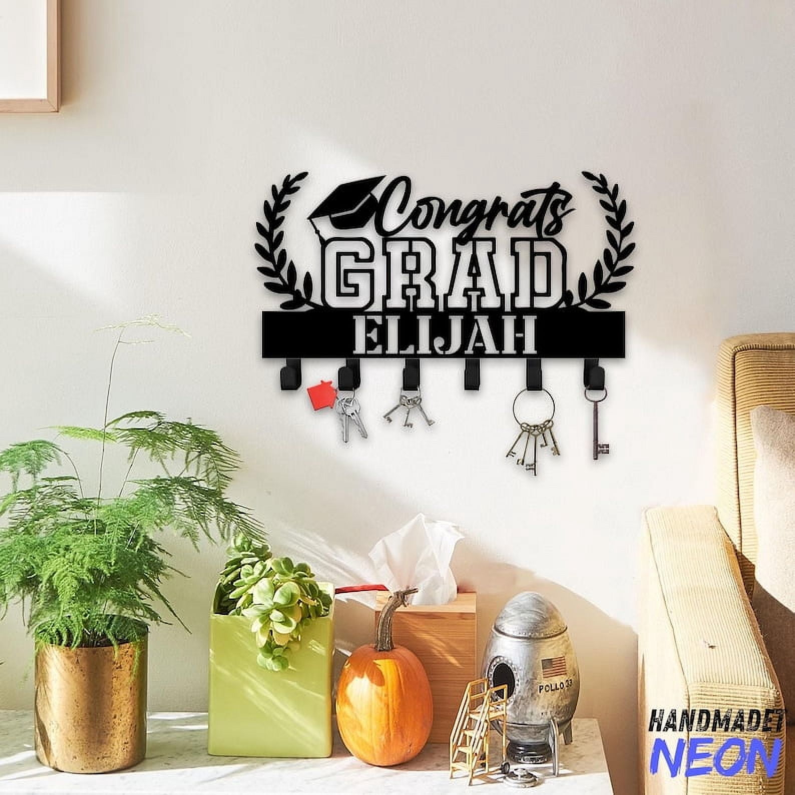 Handmadetneonsign Graduation Key Holder Wall Hanger, Graduate Metal ...