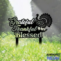Handmadetneonsign Grateful Thankful Blessed Metal Stake, Turkey Garden Metal Stake, Yard Stake Decor 046688