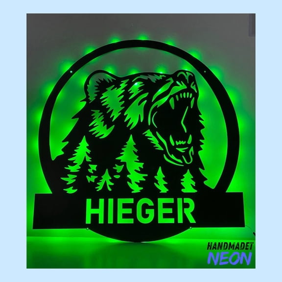 Handmadetneonsign Grizzly Bear Metal Sign, Bear Metal Light Wall Art, Animal Home Wall Decor 047839