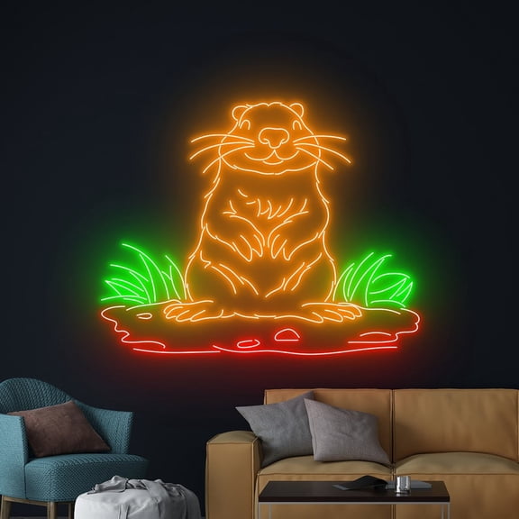 Handmadetneonsign Groundhog Neon Sign, Macmot Wall Art Decor, Marmota Monax Animal Wall Decor
