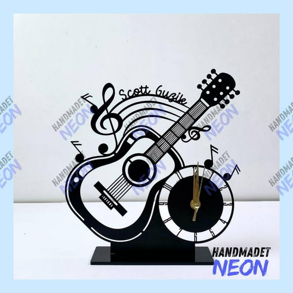 Handmadetneonsign Guitar Tabletop Metal Clock, Guitar Desktop Clock, Guitar Desk Table Clock, Home Decor 91883