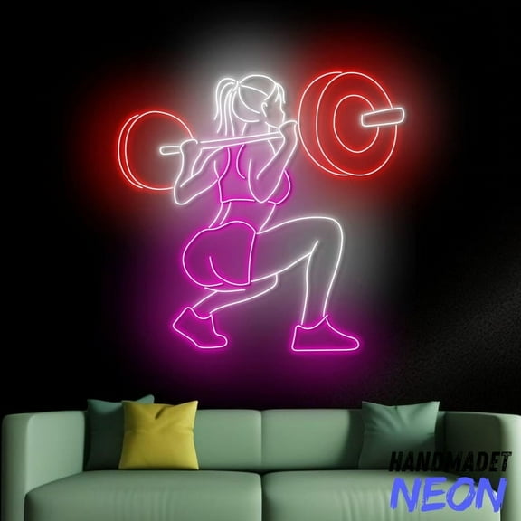 Handmadetneonsign Gym Club Neon Sign, Gymer Led Sign, Weightlifting Neon Light, Barbell Wall Decor 91736