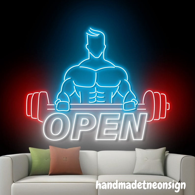 Handmadetneonsign Gym Fitness Open Neon Sign, Weightlifting Led Light ...