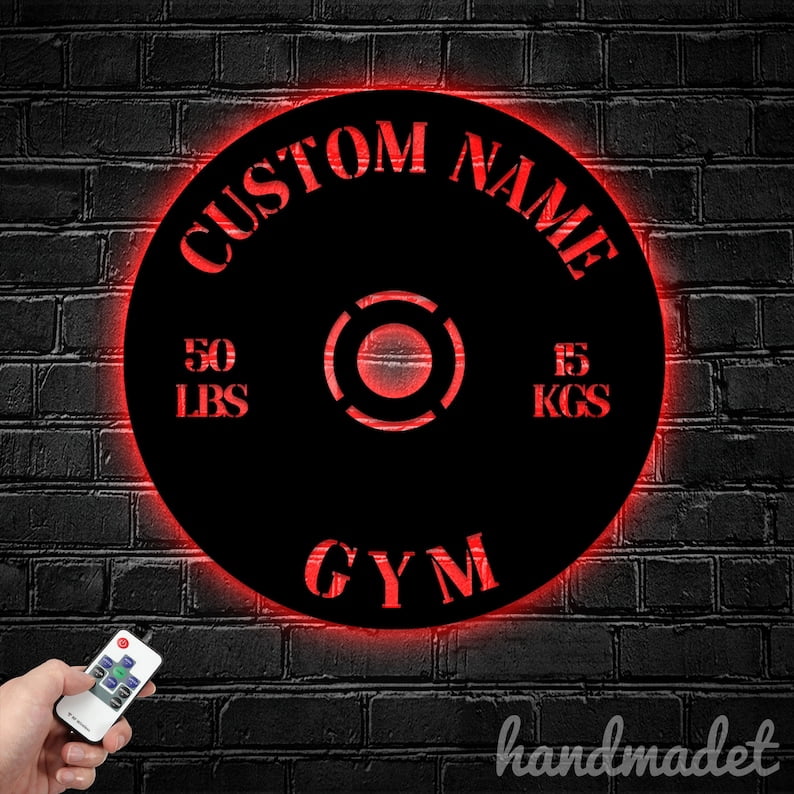 Handmadetneonsign Gym Weight Plate Metal Wall Art Light, Fitness Metal ...