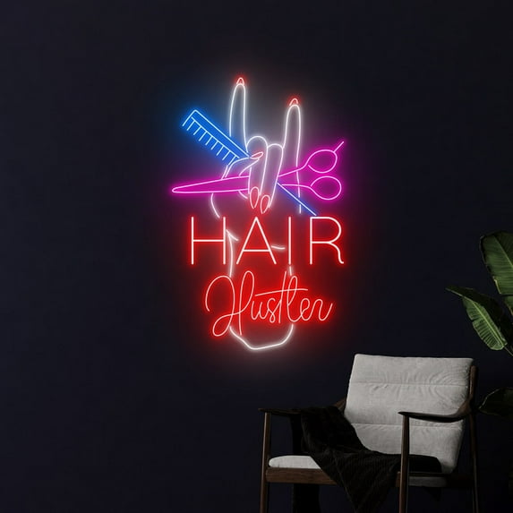 Handmadetneonsign Hairs Hustler Neon Sign, Hairs Hustler Wall Art Decor, Barber Shop Wall Decor