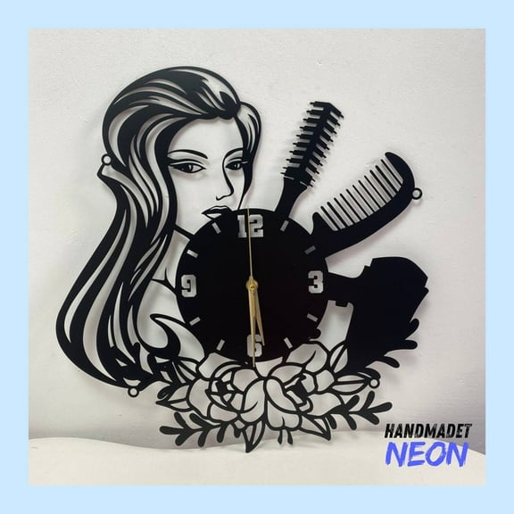 Handmadetneonsign Hairstyle Wall Clock Unique, Beauty Salon Oversize Wall Clock, Metal Wall Clock 043590