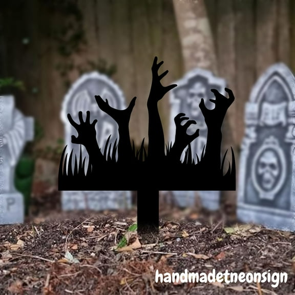 Handmadetneonsign Halloween Metal With Stake, Witch Hand Garden Yard Stake, Halloween Decorations 69705