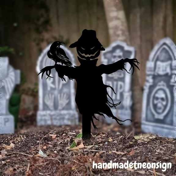 Handmadetneonsign Halloween Scarecrow Metal With Stake, Halloween Yard Stake, Ghost Garden Decor 69737